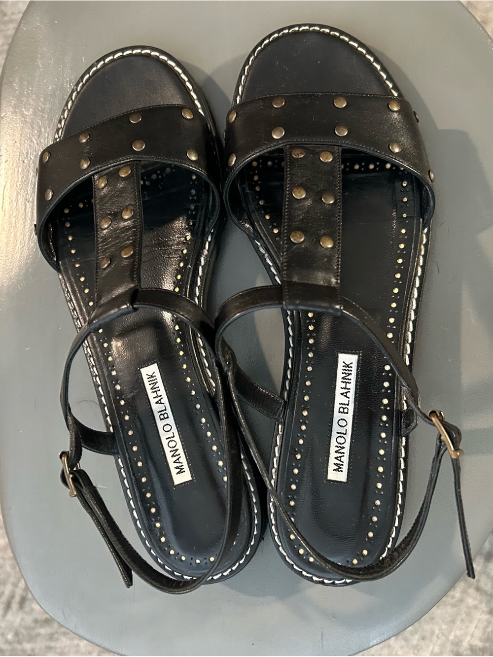 Manolo Blahnik Black Studded Leather Sandals